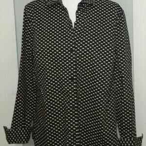 Apt 9 Black Gold Heart Print Button Down Blouse Womens Medium Long Sleeve